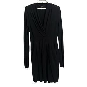 BCBG Maxazria Silk Blend Long sleeve Vneck Dress Black